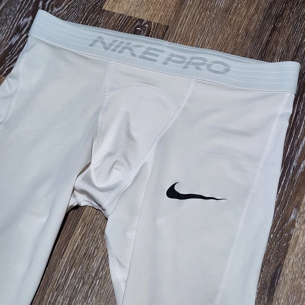 NIKE Pants Mens L PRO DRI FIT Training Tights Performance Pull On Athletic White
